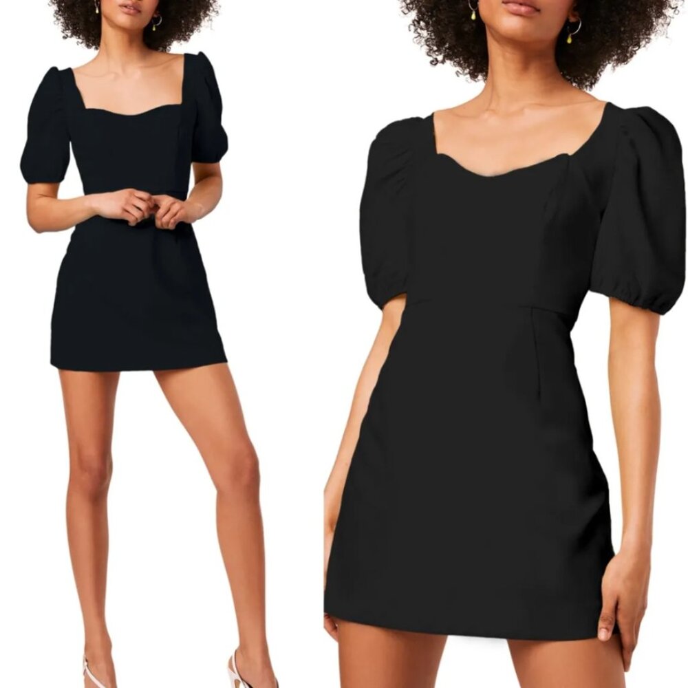 NEW FRENCH CONNECTION Black WHISPER Berina PUFFY SLEEVE Cocktail MINI DRESS US 0